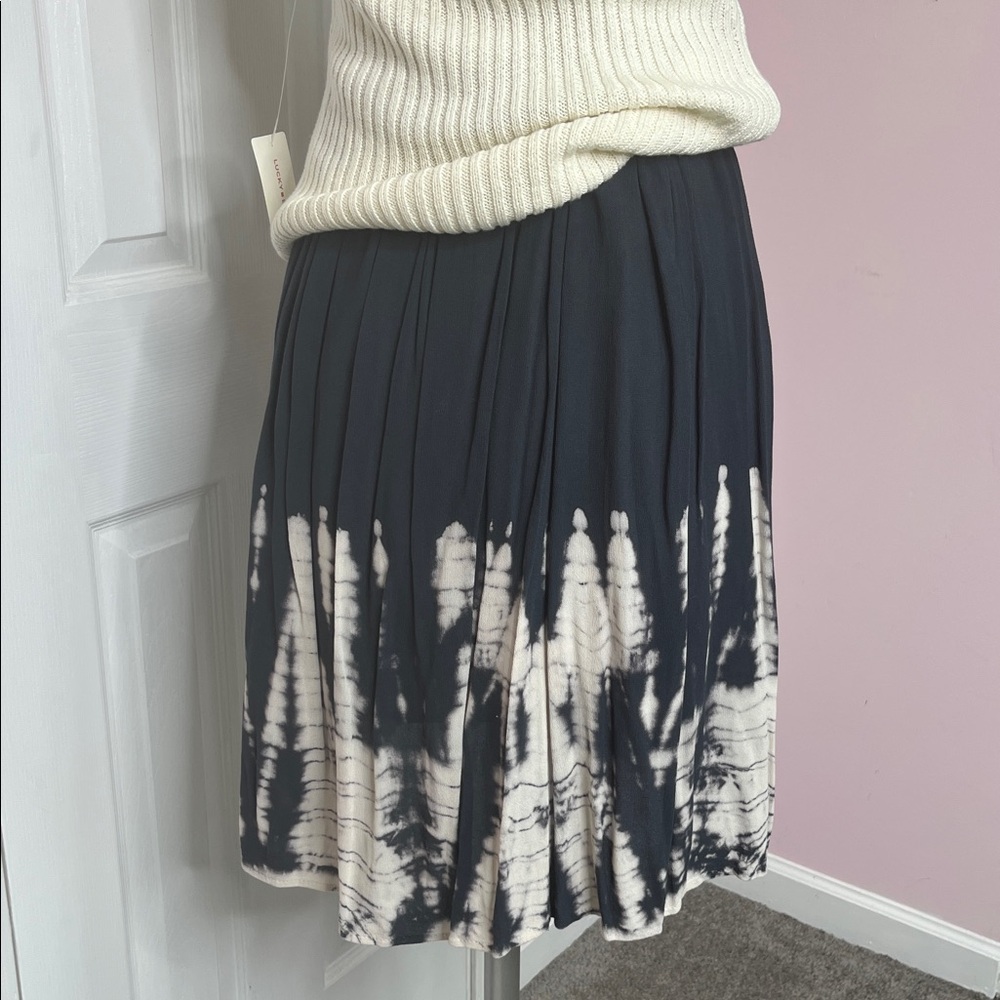 Tie Dye Skirt Silky Flouncy Slate Blue Gray Cream Small Elastic Waist